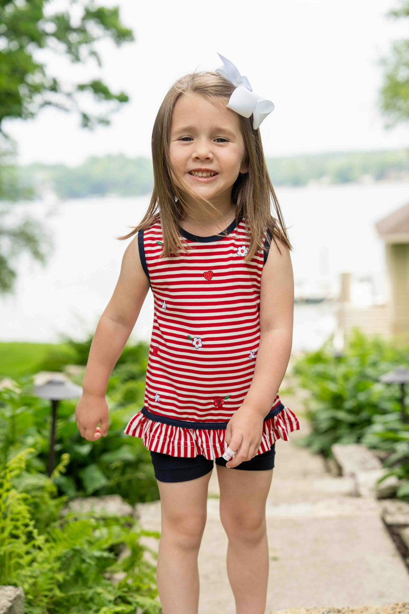 Stripe Knit Short Set With Emb Hearts