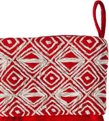 Red Christmas Stocking Geo Embroidered Cuff Wool Arcadia Home