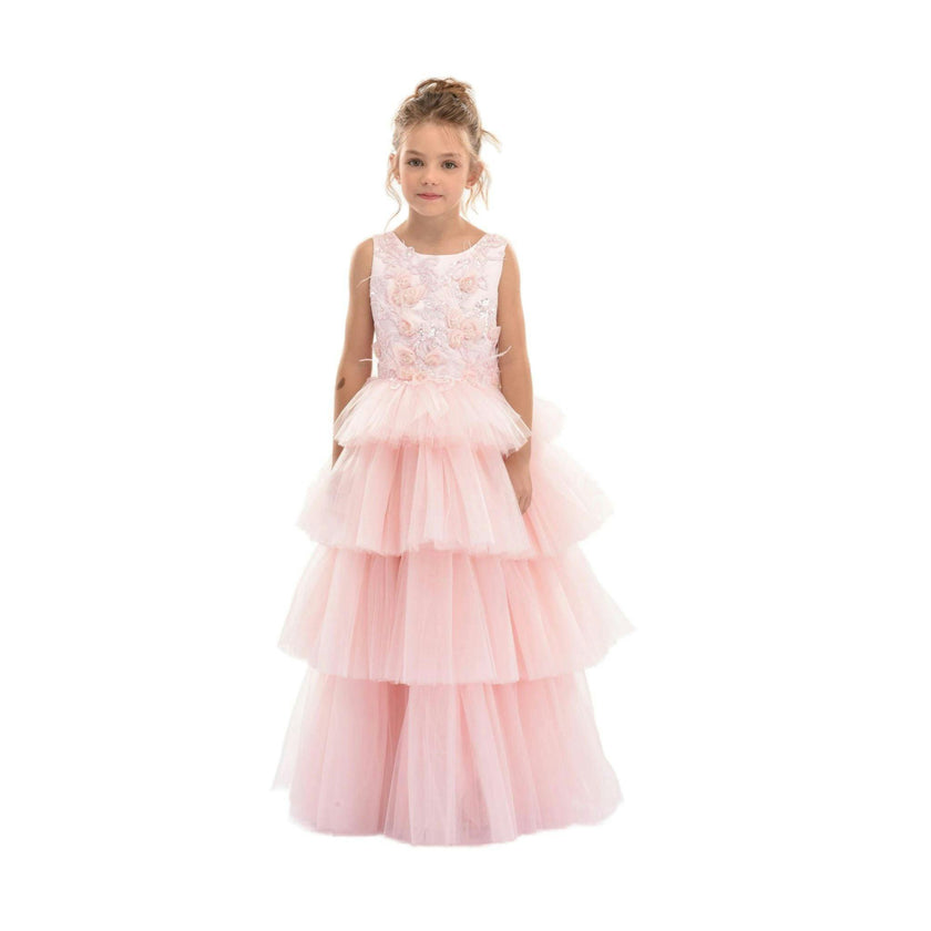 Pink Camellia Tiered Tulle Dress