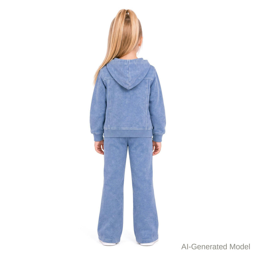 Girls (4-6X) Knit Denim Hoodie Set | Light Wash Blue