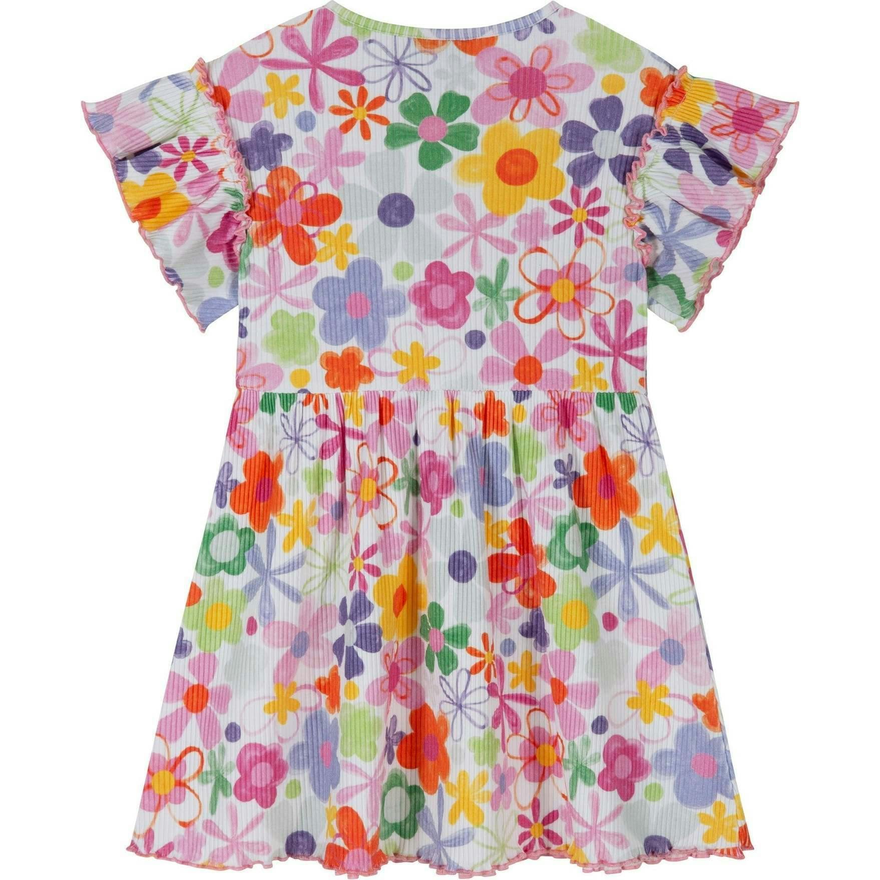 Girls Printed Rib Dress | Multicolor Floral