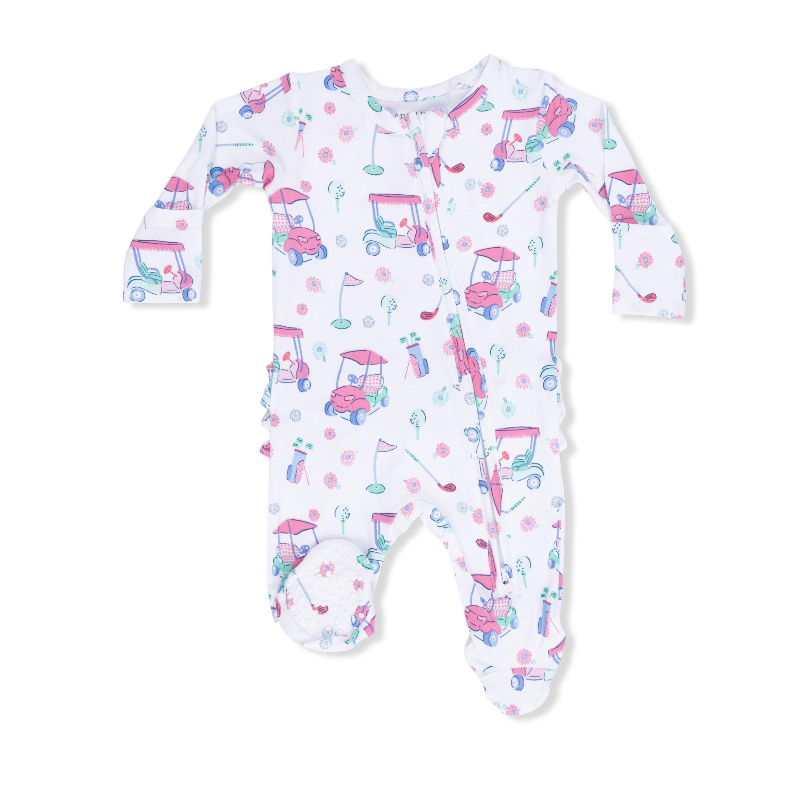 Golf Carts and Flowers - 2 Way Ruffle Back Zipper Footie
