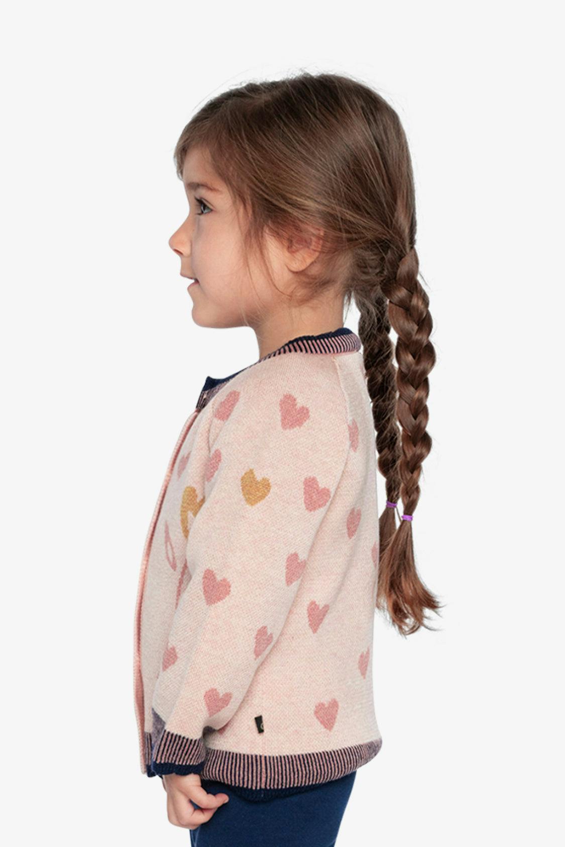 Knitted Jacquard Cardigan Pale Dusty Pink And Navy