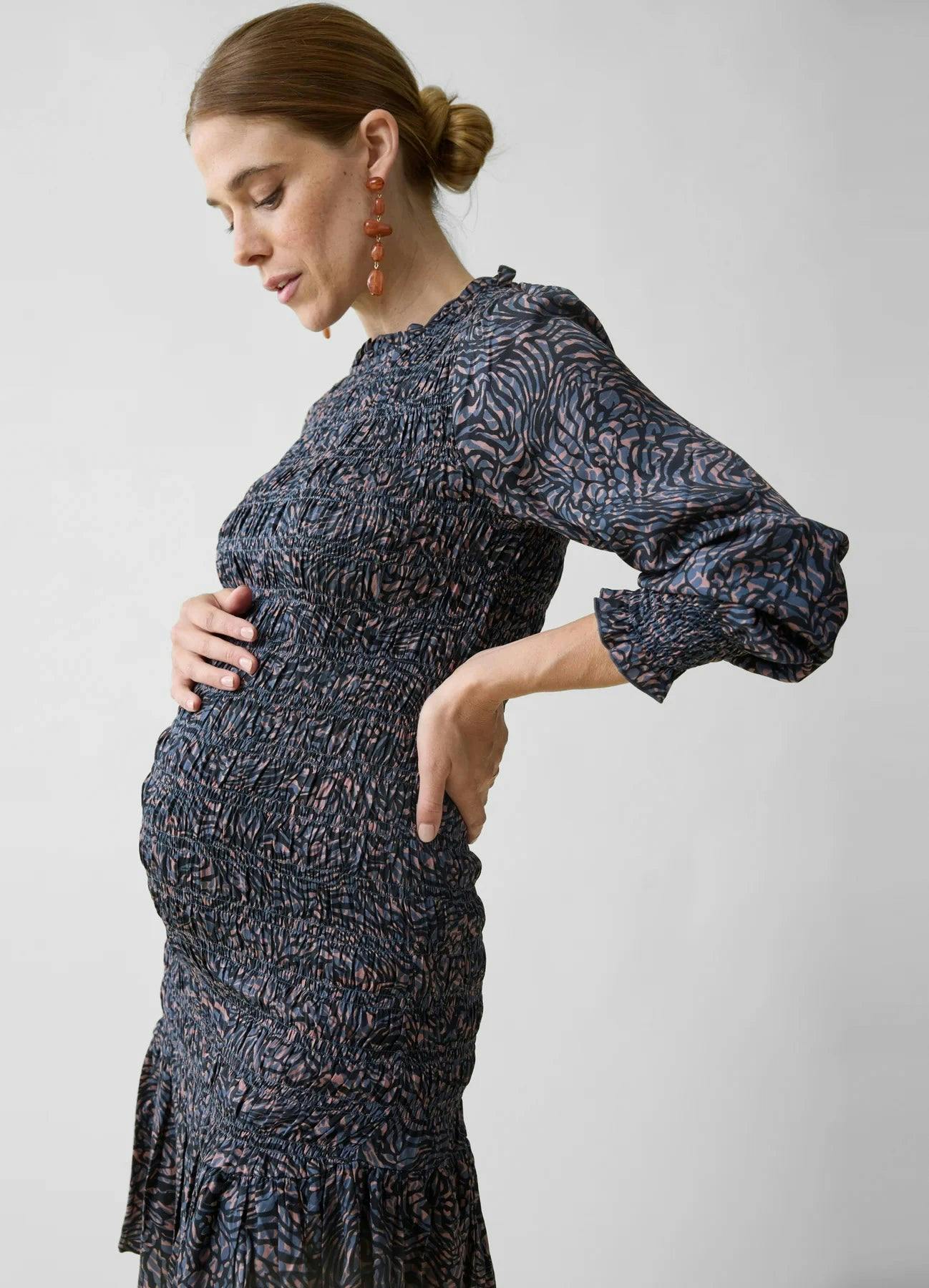 Long Sleeve Smocked Maternity Mini Dress