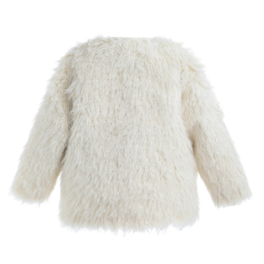 Cream Faux Fur & Wool Bow Coat