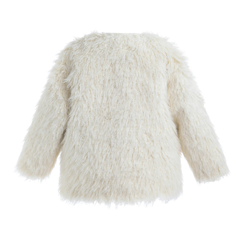 Cream Faux Fur & Wool Bow Coat