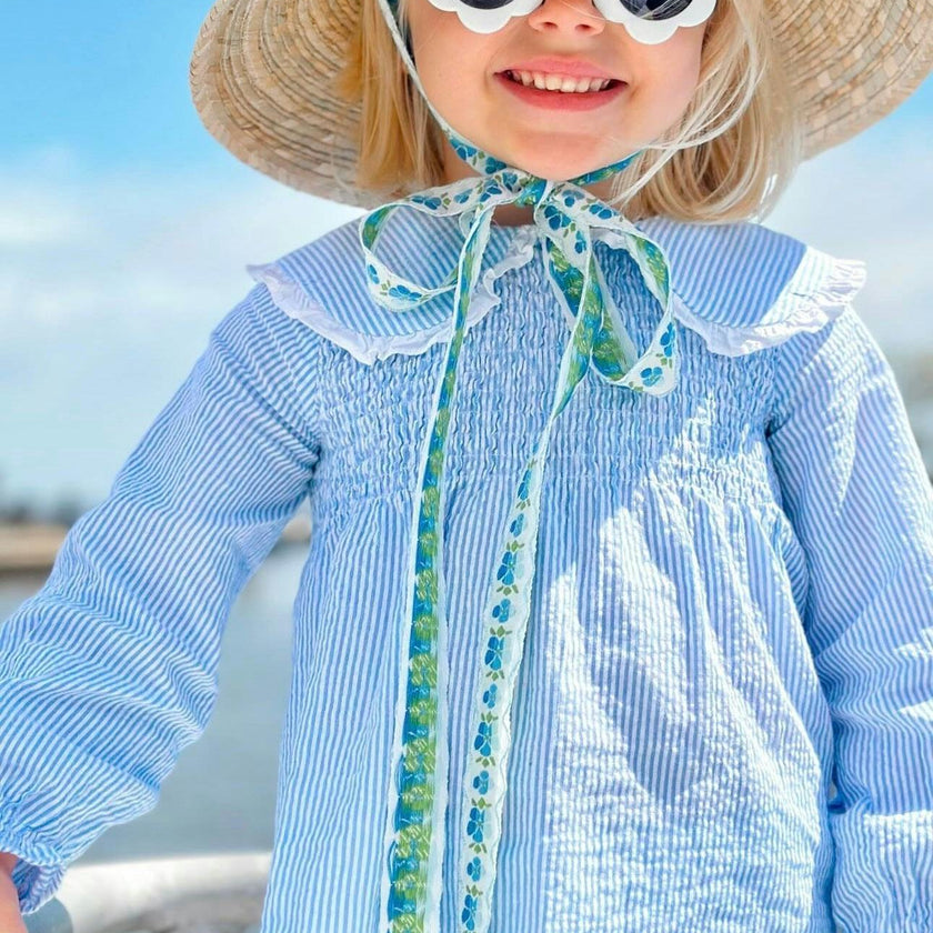 Mommy & Me Sun Hat Set - Wildflower & Palmetto - French Blue Grosgrain Ribbon