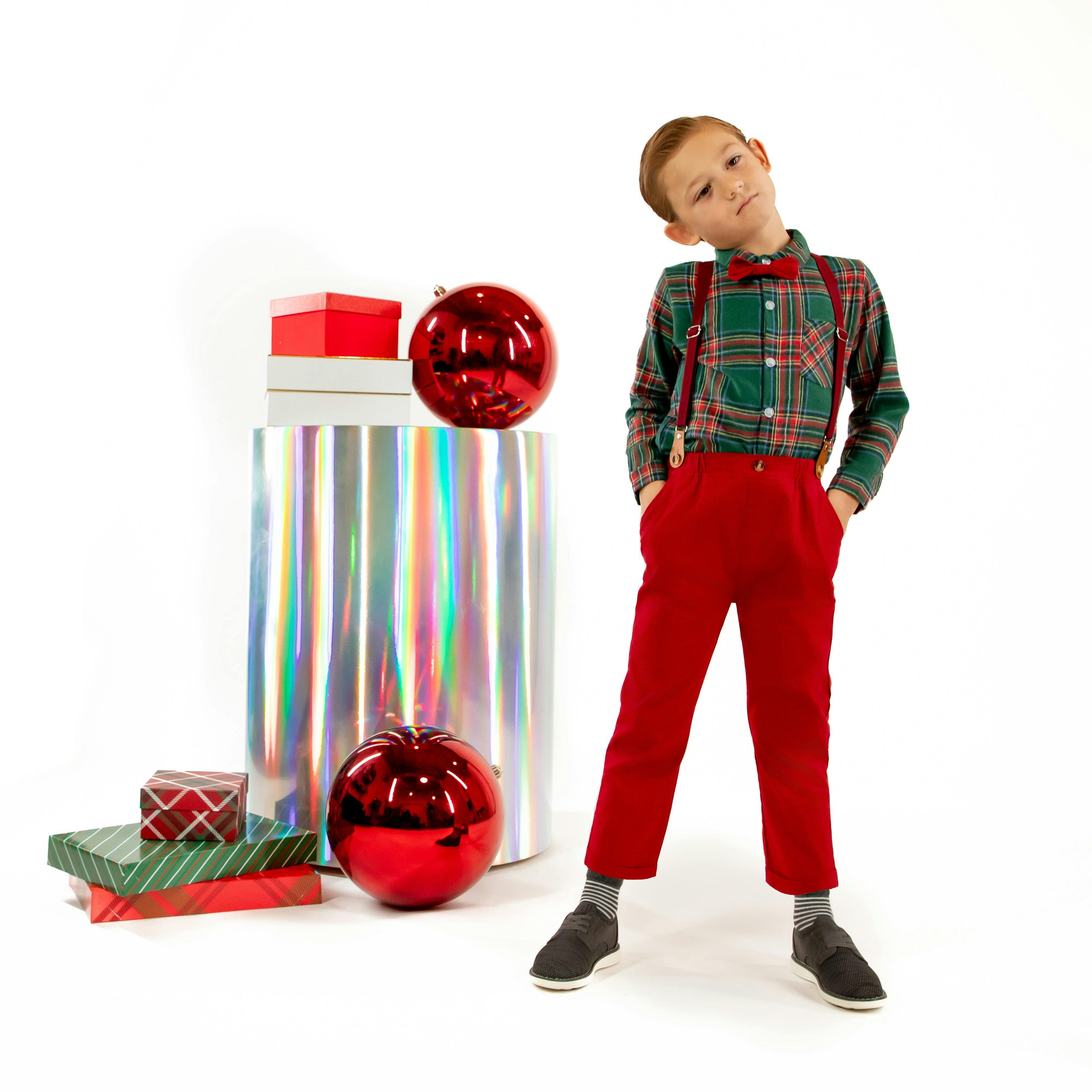 Jr Star Festive Plaid Child Button-Up and Bow Tie Set