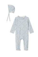 Rocking Print Snap Front Cotton Romper and Hat Two Piece Set