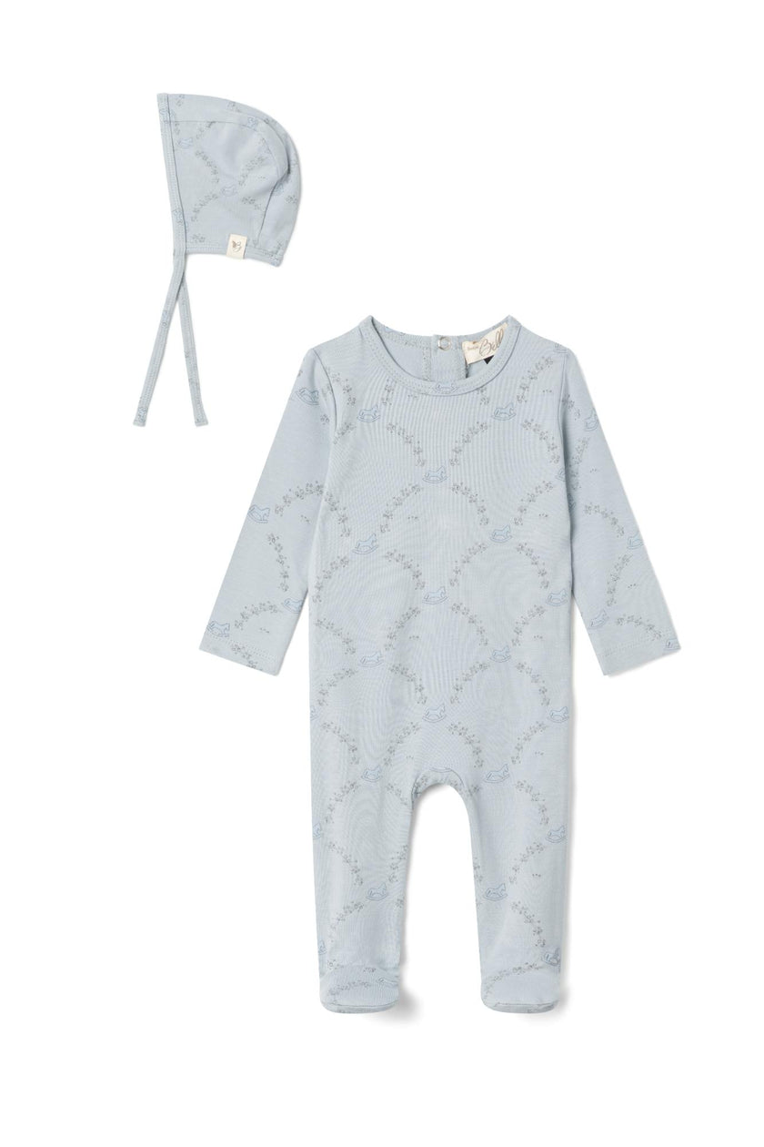 Rocking Print Snap Front Cotton Romper and Hat Two Piece Set
