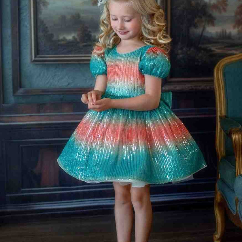 Aqua Sunset Sparkle Dress