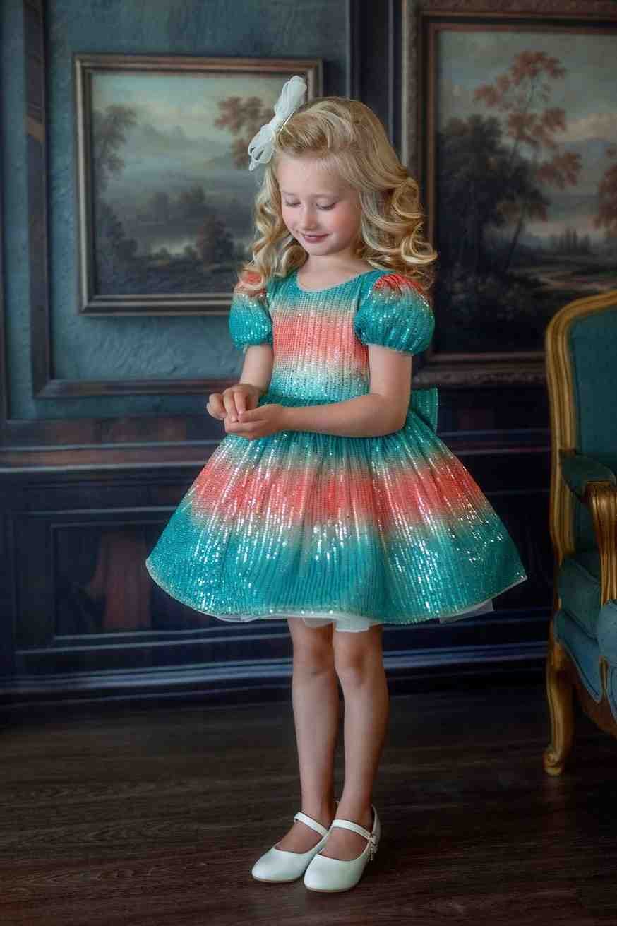 Aqua Sunset Sparkle Dress