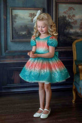 Aqua Sunset Sparkle Sequin Birthday Dress for Girls