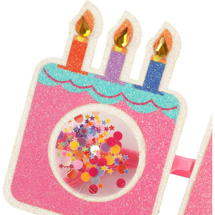 Packed Party Confetti Birthday Cake Novelty Glasses – Glitter Cake-Shaped Frames with Confetti-Filled Shaker Lenses and Jewel Candle Details, One Size