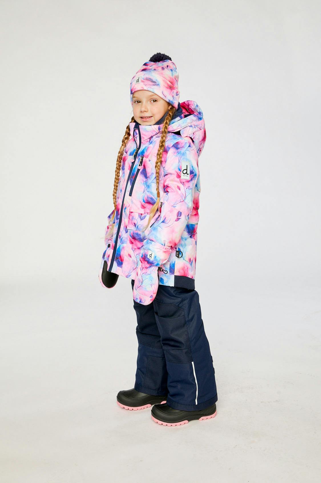 Two Piece Play Snowsuit Mauve Watercolor Floral Print With Navy Pants