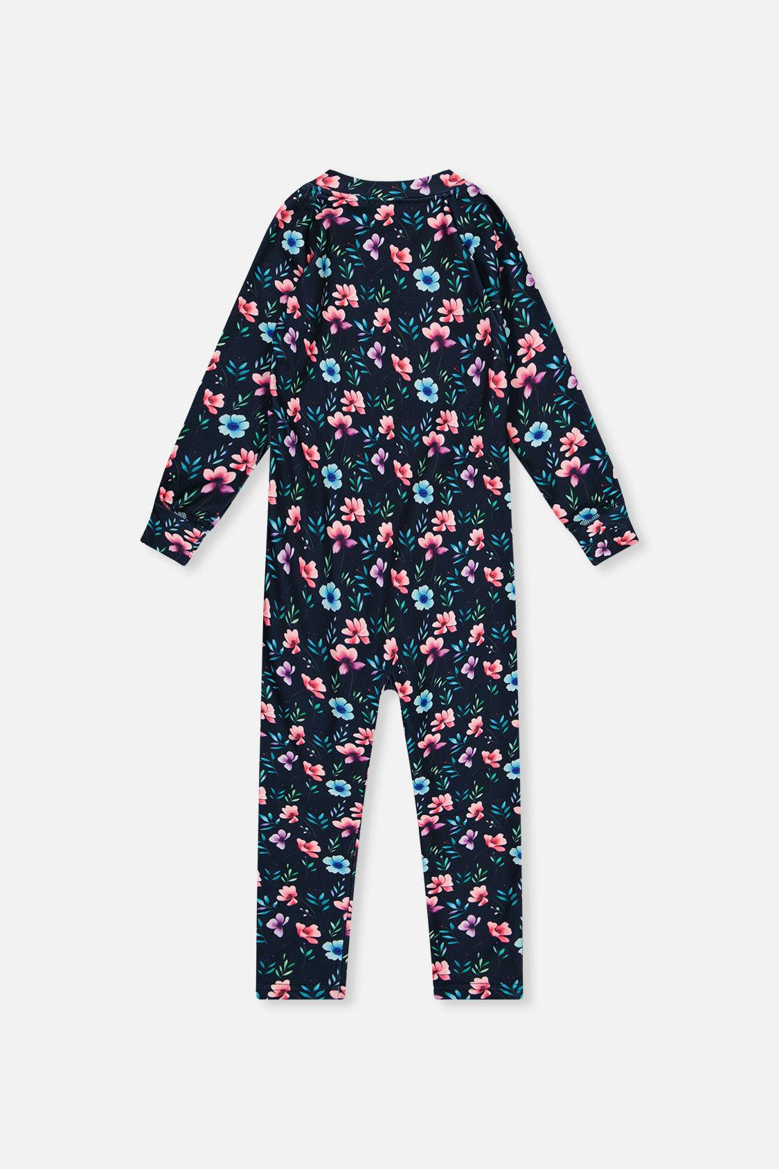 Baby One Piece Thermal Underwear Blue Floral Print