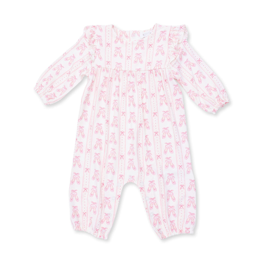 Ballet Shoes Ribbon Stripe - Ruffle Sleeve Snap Romper