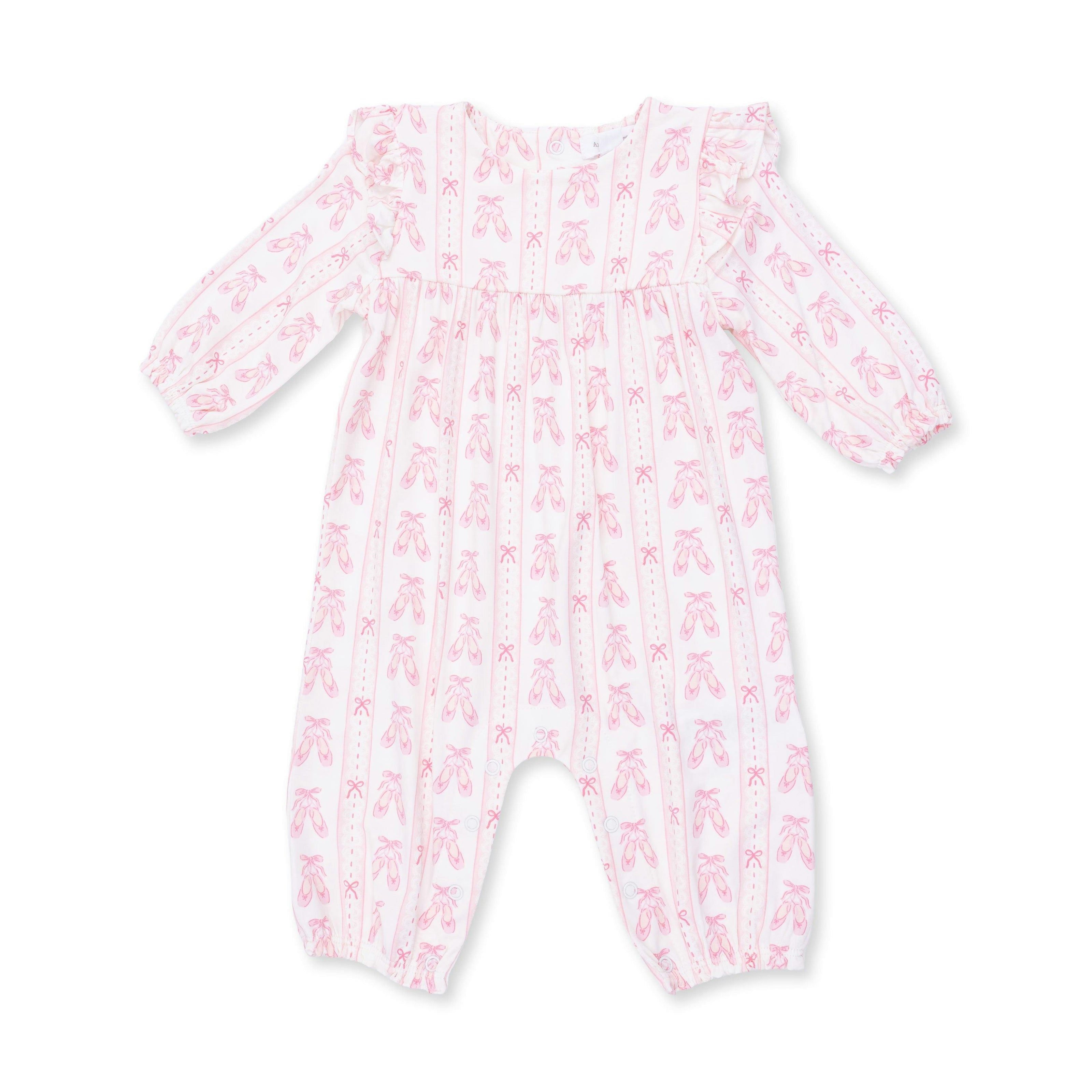 Ballet Shoes Ribbon Stripe - Ruffle Sleeve Snap Romper