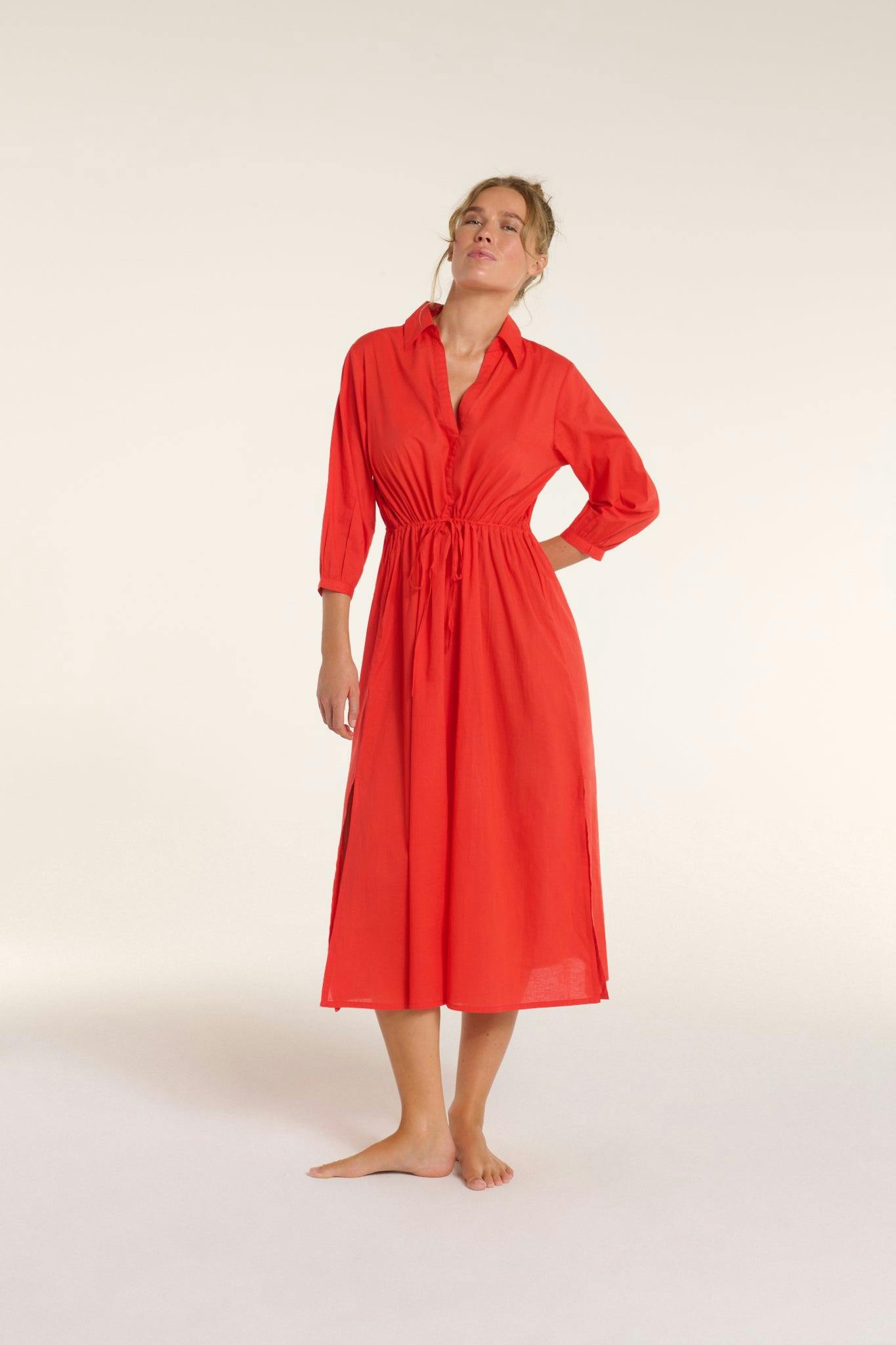 Natalia Cinched Tie Cover Up in Red Orange