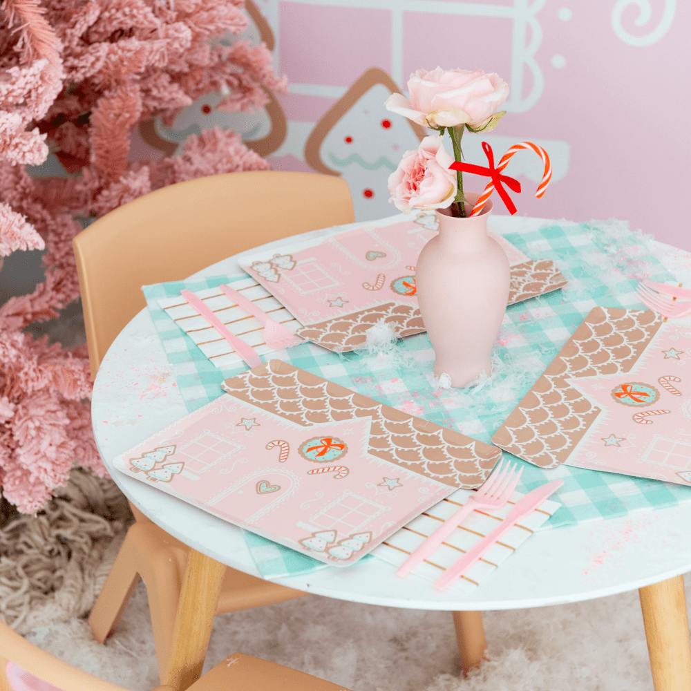 Baking Spirits Bright Pink Gingerbread House Large Plates