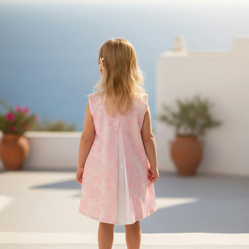 Adele Girl Dress Sleeveless, Pink Embroidery