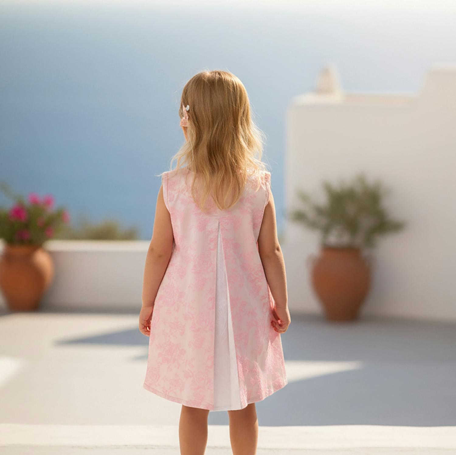 Adele Girl Dress Sleeveless, Pink Embroidery