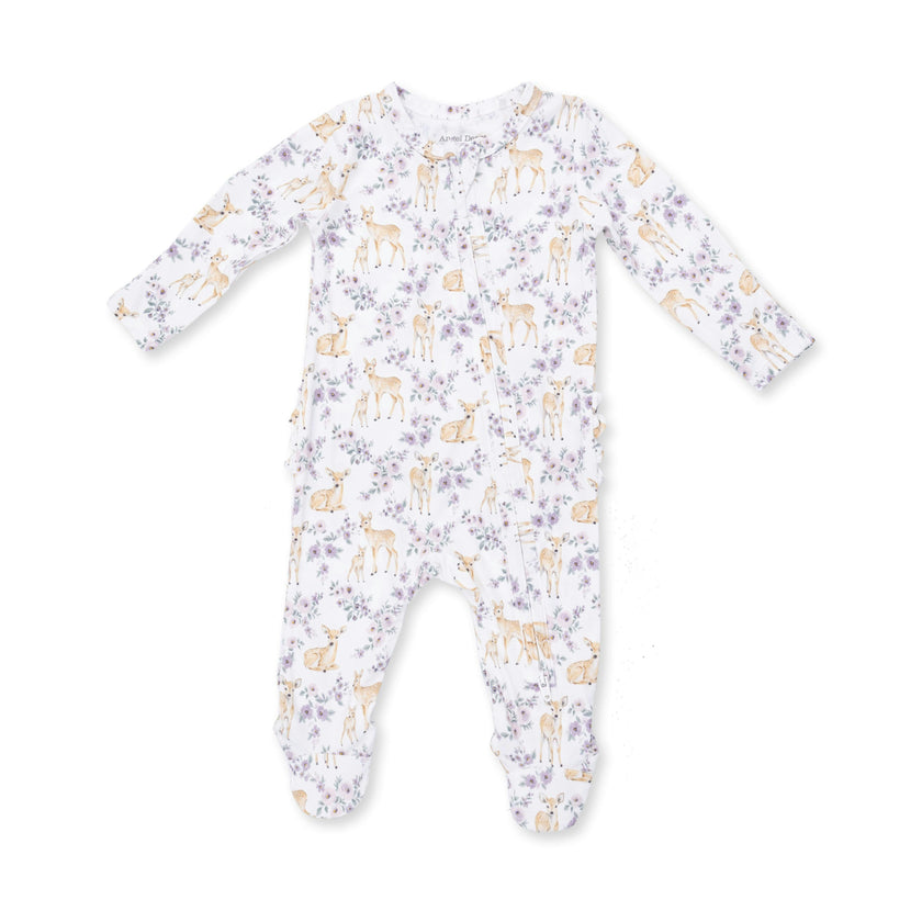 Floral Deer - 2 Way Ruffle Back Zipper Footie