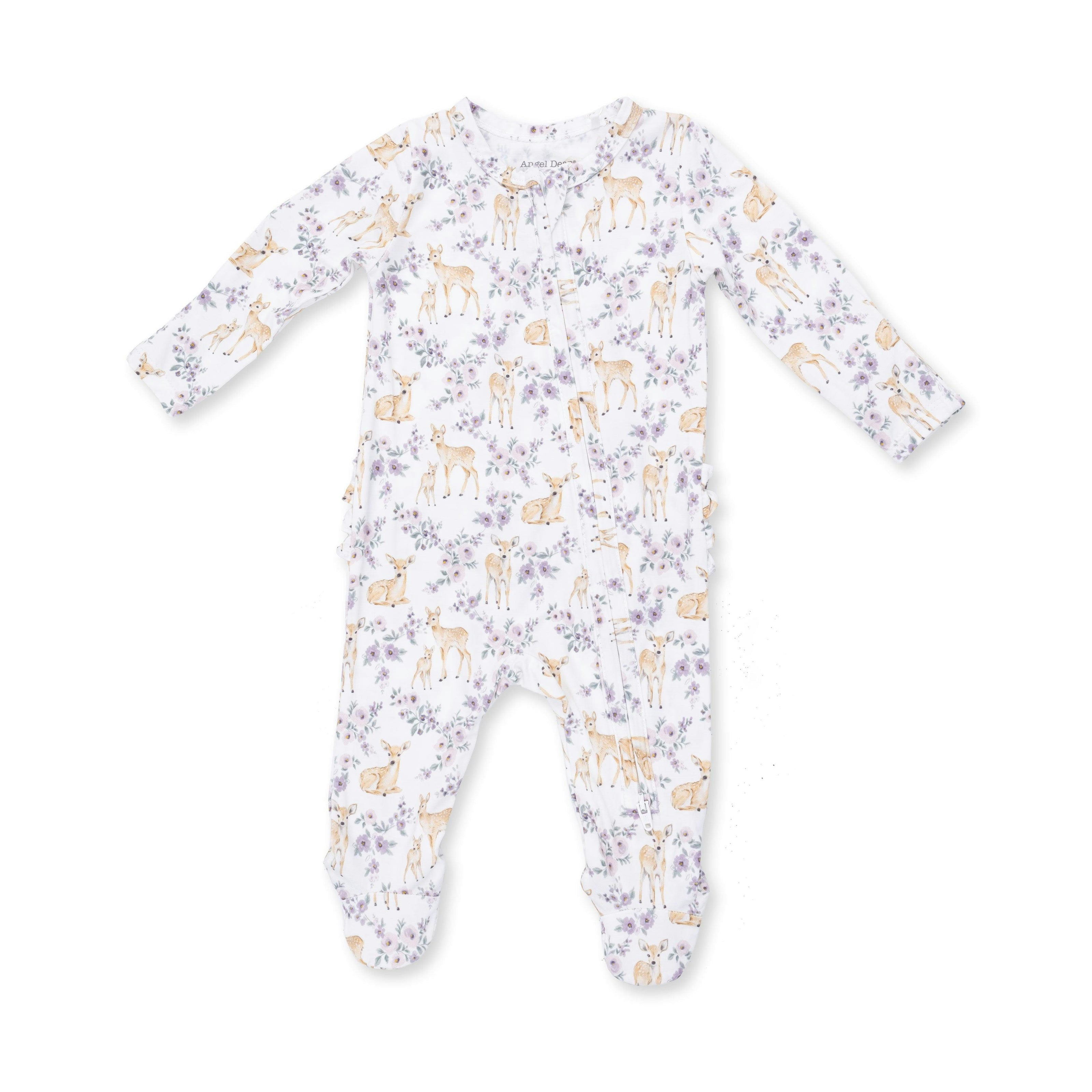 Floral Deer - 2 Way Ruffle Back Zipper Footie