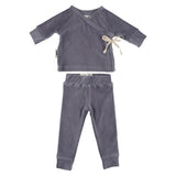 Ribbed Velour Long Sleeve Kimono Top & Pant 2-Piece Set
