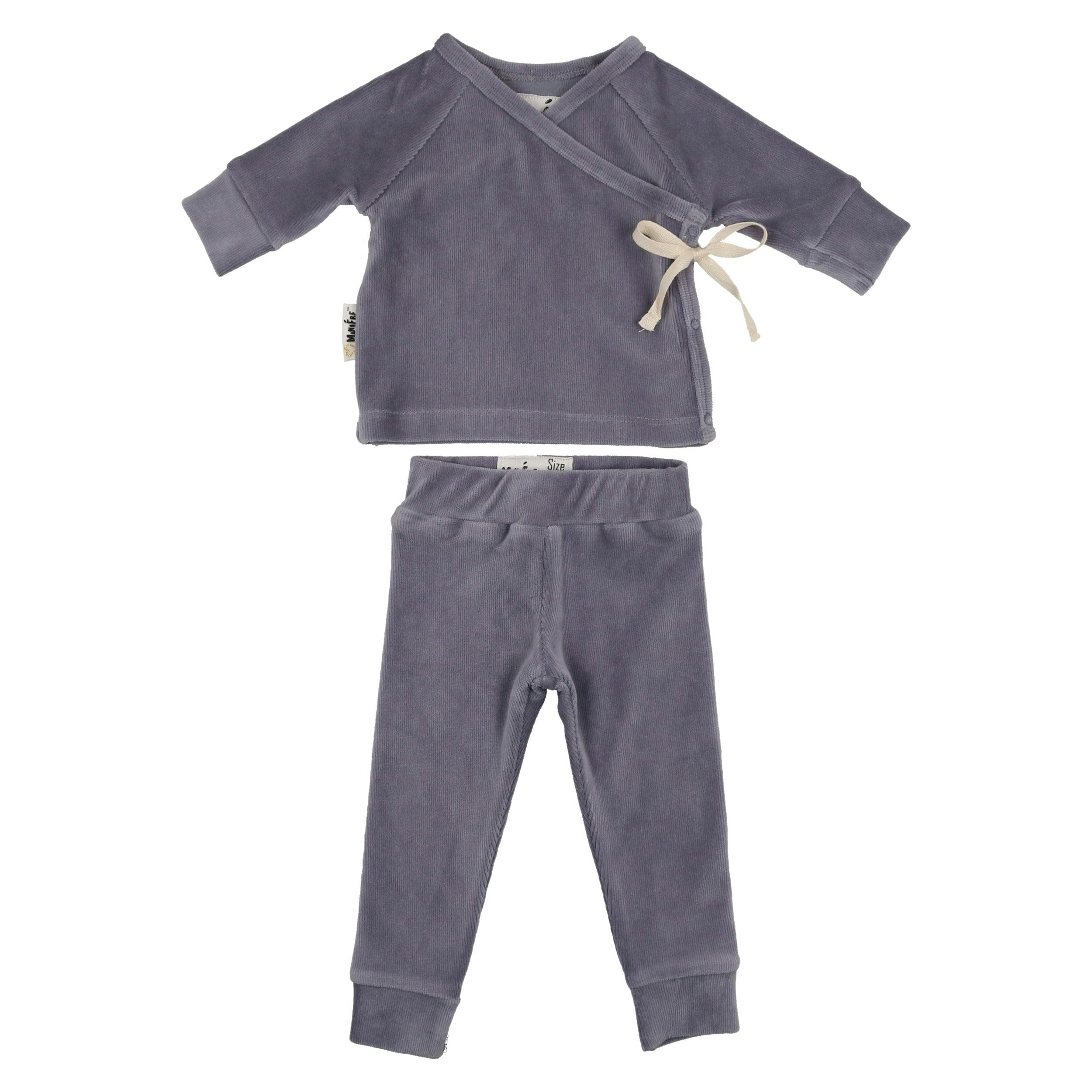 Ribbed Velour Long Sleeve Kimono Top & Pant 2-Piece Set