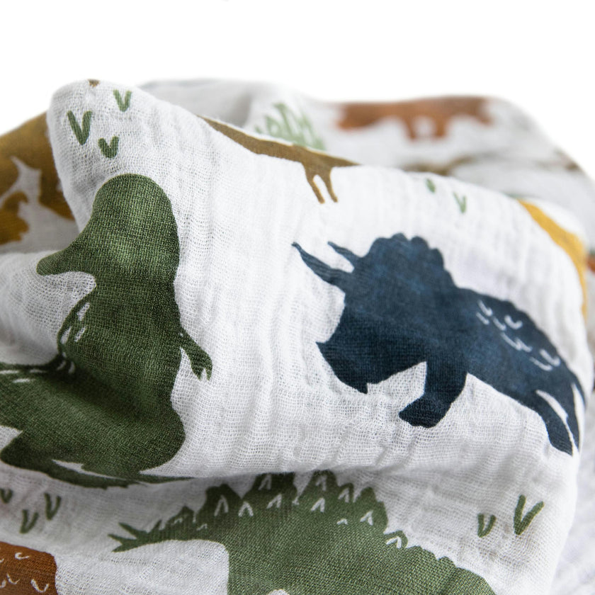 Cotton Muslin Swaddle Blanket 3 Pack - Dino Friends 2