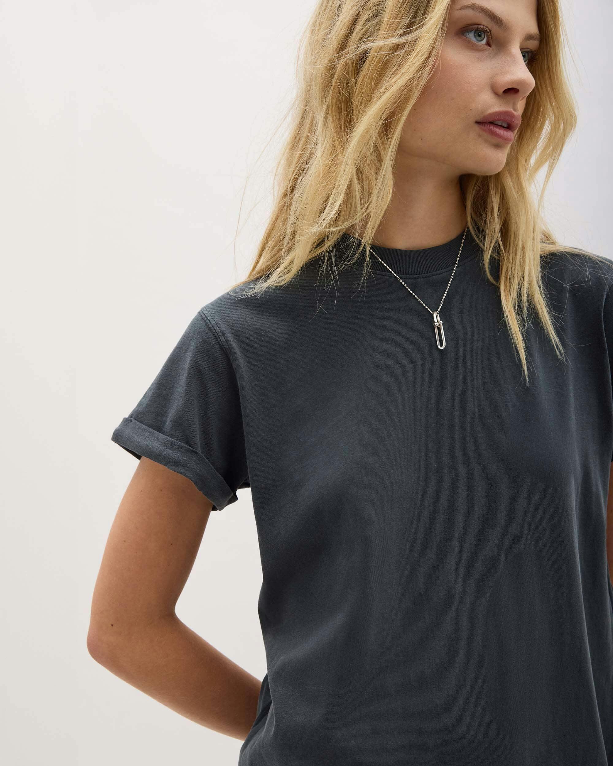 Womens Relaxed Tee Maxi Dress - Pigment Dye Jersey - Stretch Limo