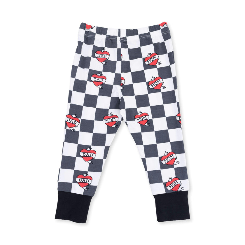 Heart Tattoo Check Black - Short Sleeve Loungewear Set