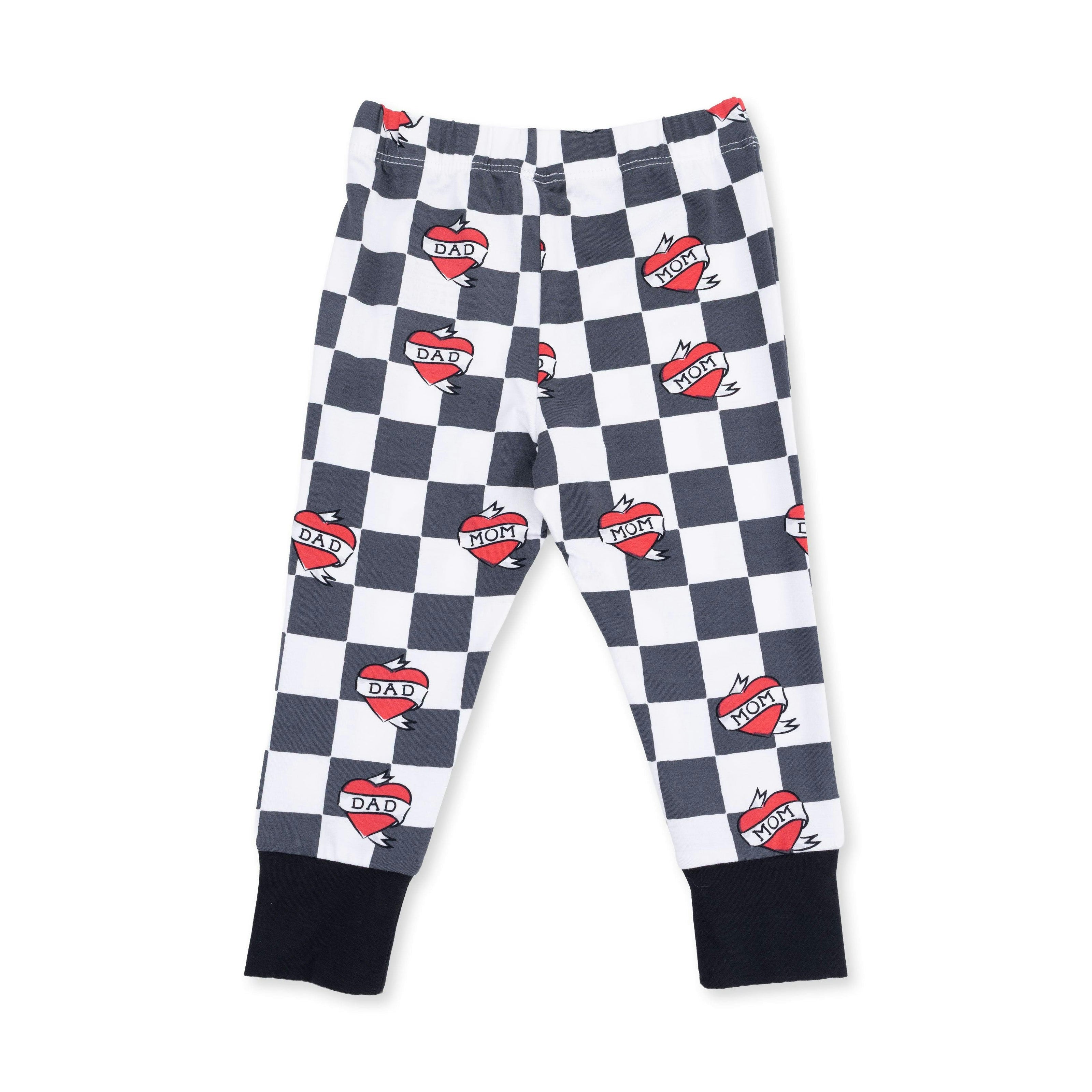 Heart Tattoo Check Black - Short Sleeve Loungewear Set