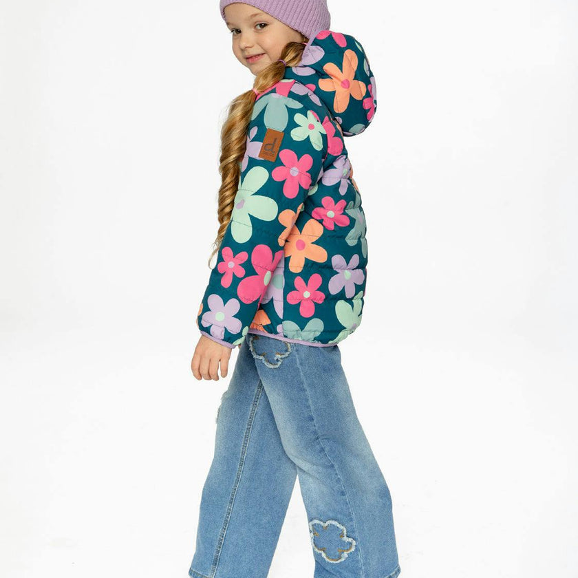 Quilted Mid-Season Jacket Green Floral Print