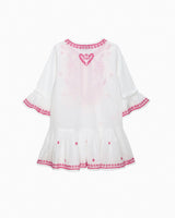 Embroidered Kaftan in White/Fuchsia