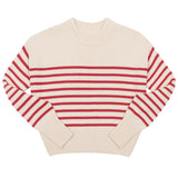 Women's Cream And Red Stripe Cropped Sweater
