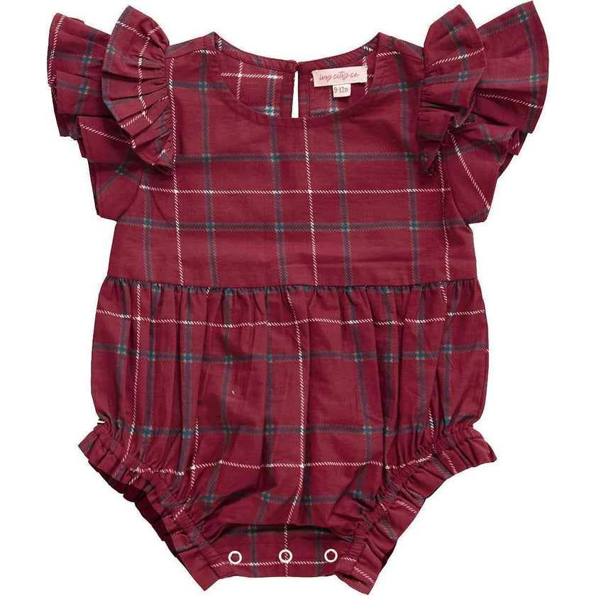 Baby Hattie Romper in Burgundy Plaid
