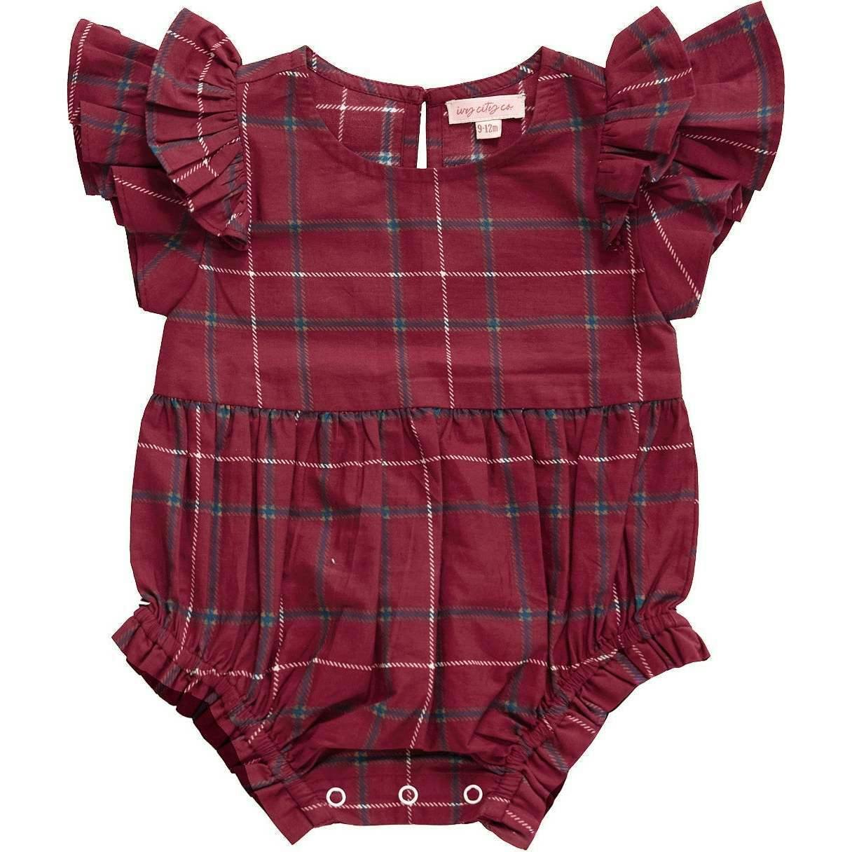 Baby Hattie Romper in Burgundy Plaid