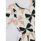 3/4 Sleeve Twirl Dress in Vintage Pink and Black Bows