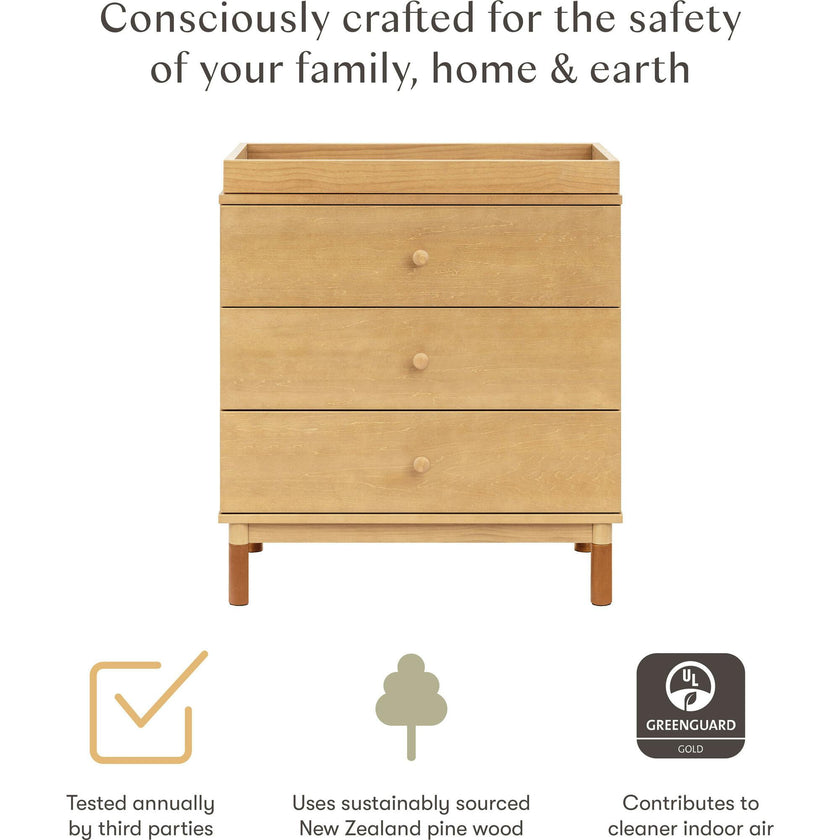 Gelato 3-Drawer Changer Dresser with Vegan Tan Leather Feet