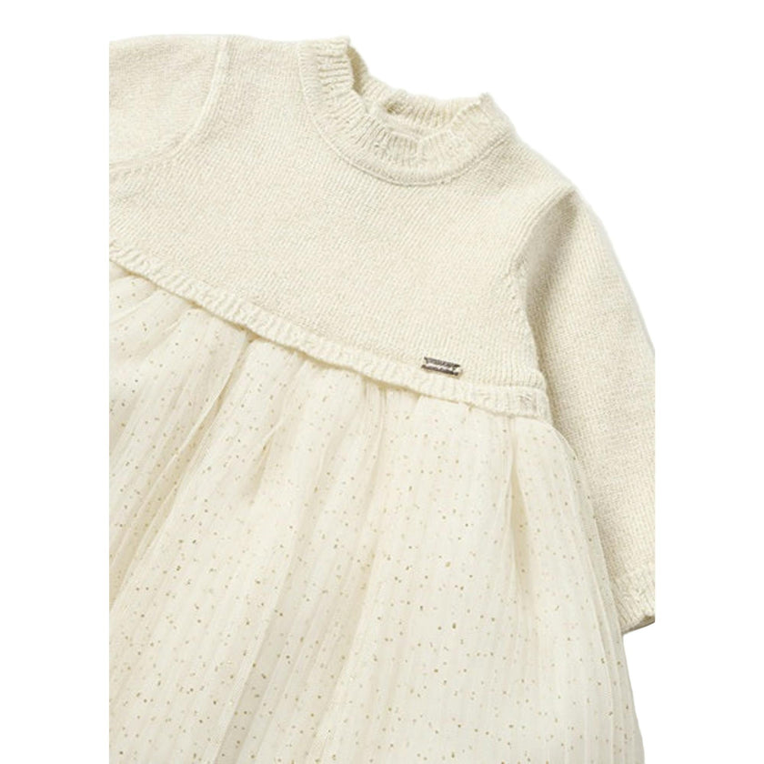Champagne Pleated Knit Tulle Dress