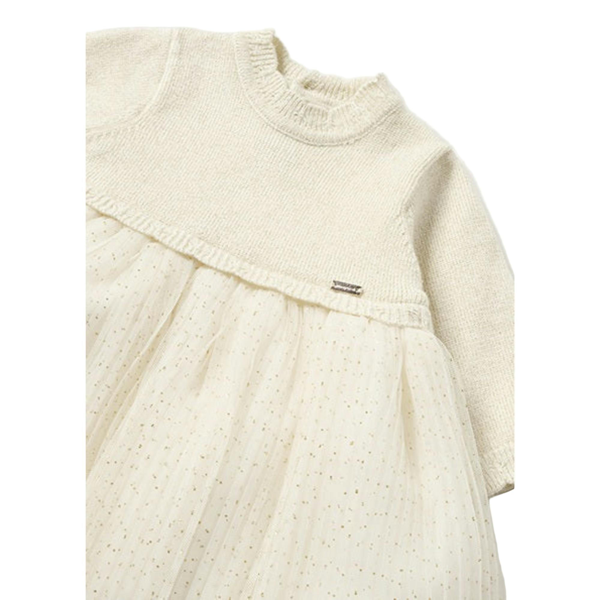 Champagne Pleated Knit Tulle Dress