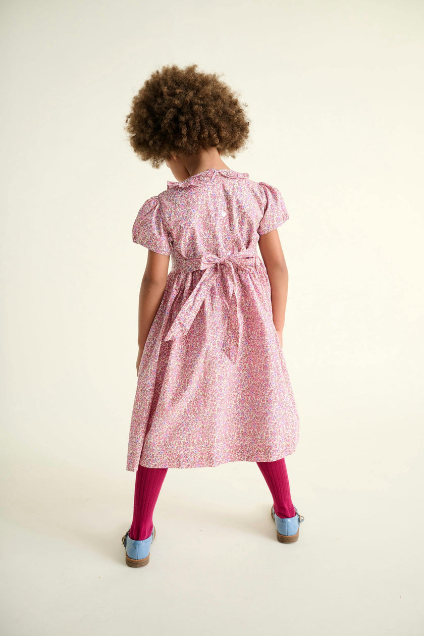 Pink Hand-Smocked Girls Dress For Winter 7-8y