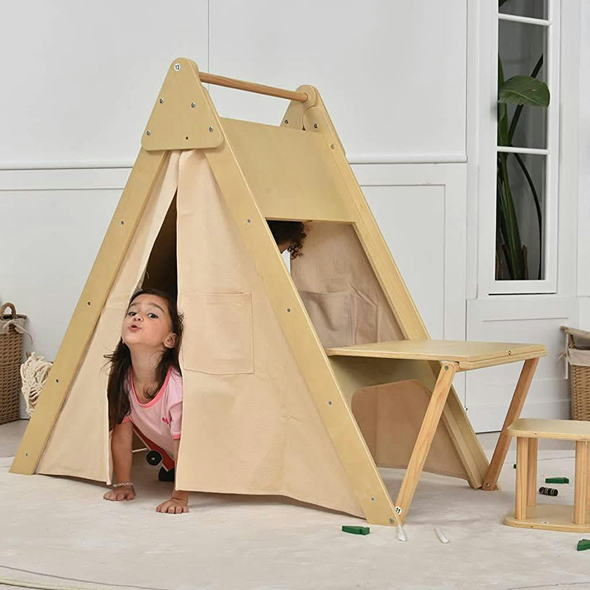 Oak - Wood Learning Tent and Climber with Desk and Chair