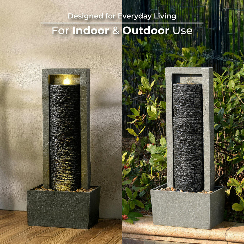 Teamson Home Framed Layered Rock Design Outdoor Water Fountain with Warm Glow Lighting