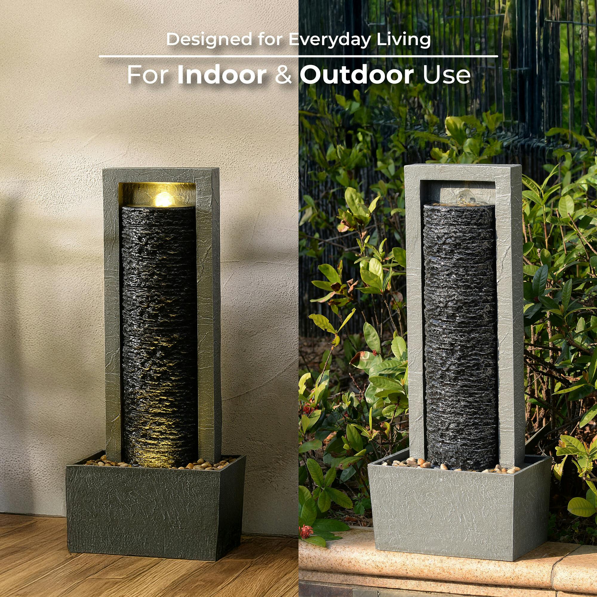 Teamson Home Framed Layered Rock Design Outdoor Water Fountain with Warm Glow Lighting