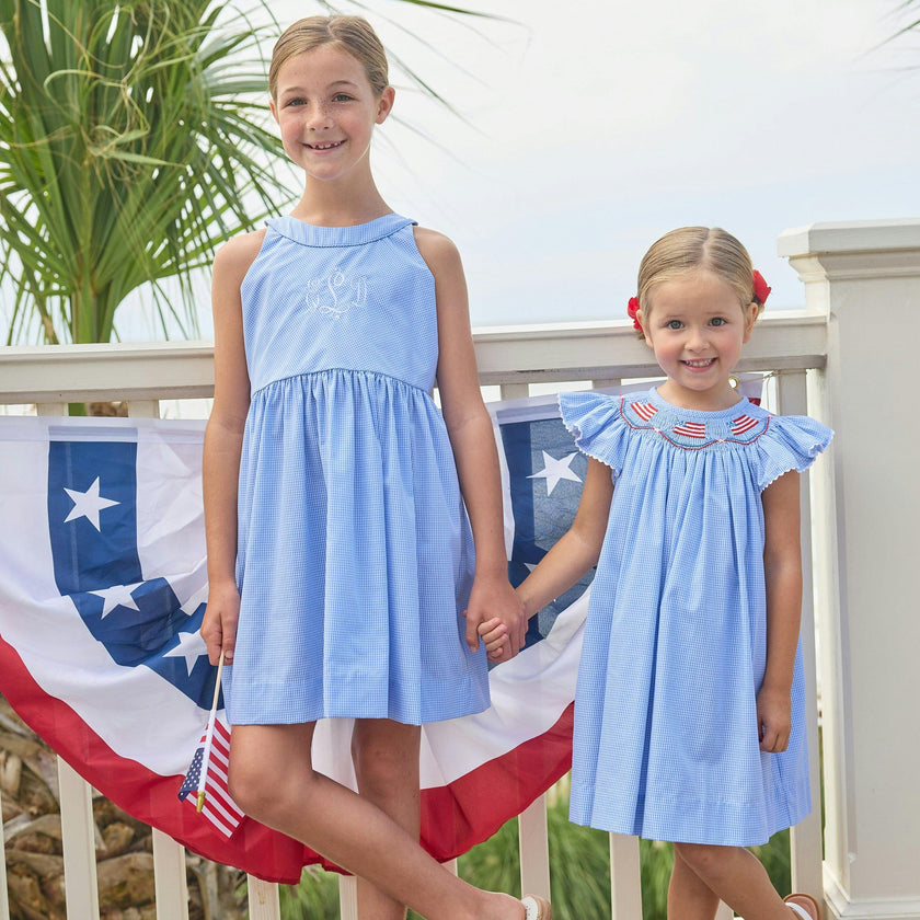 Smocked Bishop Dress - Flags