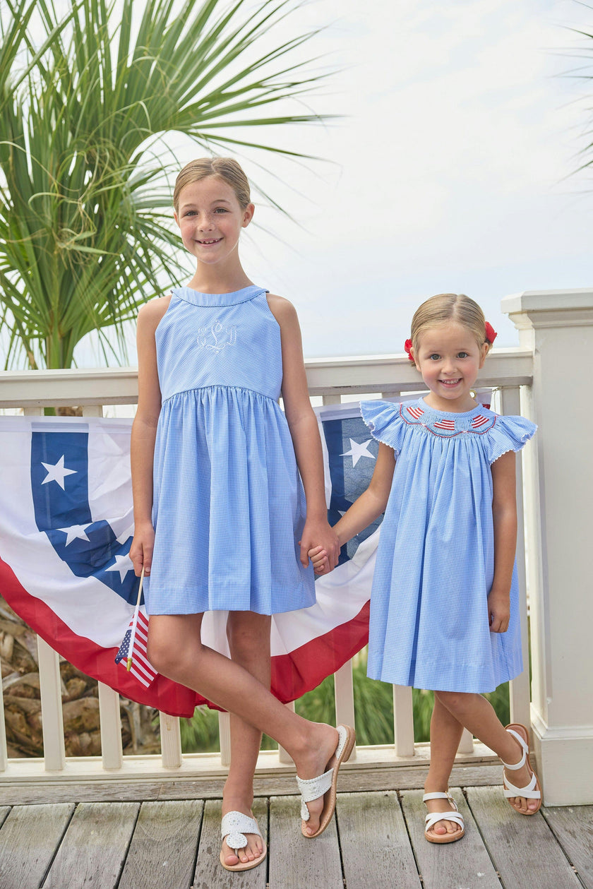 Smocked Bishop Dress - Flags
