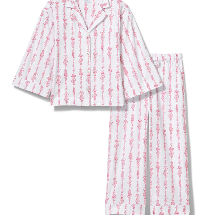 The Olivia Wide Leg Pima Pajama Set in Pink Mayfair Toile